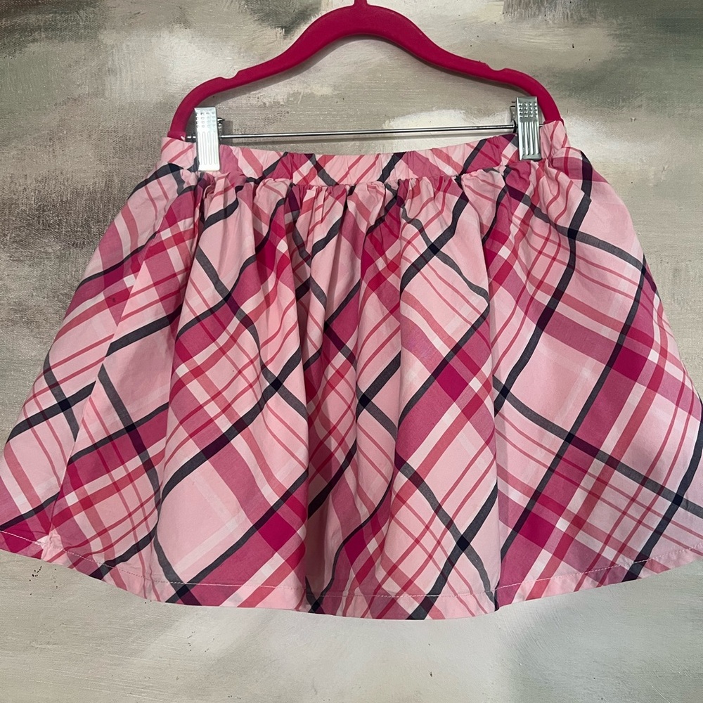 Gymboree Pink Plaid Gathered Skirt with Navy Accents